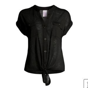 Ladies black button down~ tie front